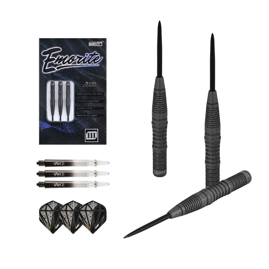 One80 Emorite 03 Black 24 gram 90% Tungsten Steel Tip Dart Set