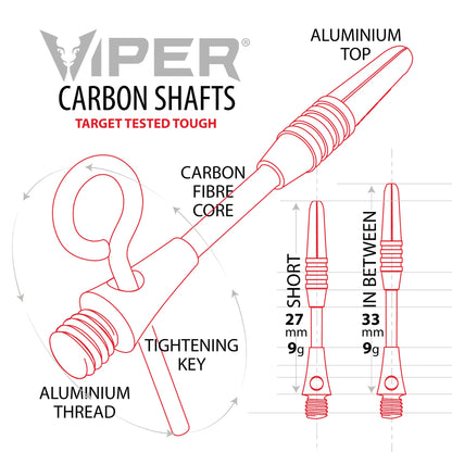 Viper Carbon Fiber Dart Shafts - Short - Silver & Black