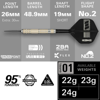 Target Dimitri Van Den Bergh 95K Swiss Point Steel Tip Darts - 23gm