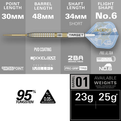Target Adrian Lewis (Jackpot) Showdown Swiss Point 95% Tungsten Steel Tip Darts - 25gm