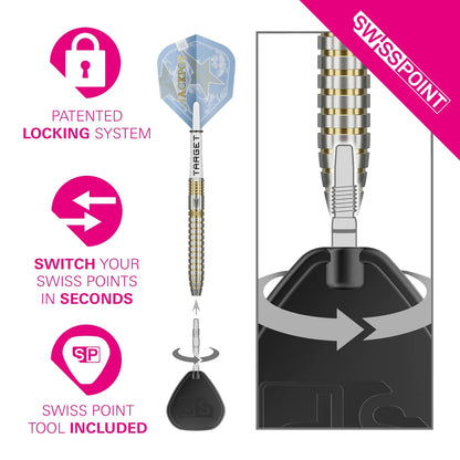 Target Adrian Lewis (Jackpot) Showdown Swiss Point 95% Tungsten Steel Tip Darts - 25gm