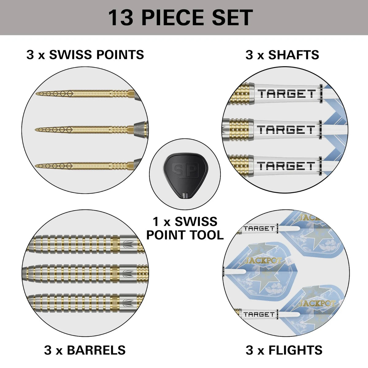 Target Adrian Lewis (Jackpot) Showdown Swiss Point 95% Tungsten Steel Tip Darts - 25gm
