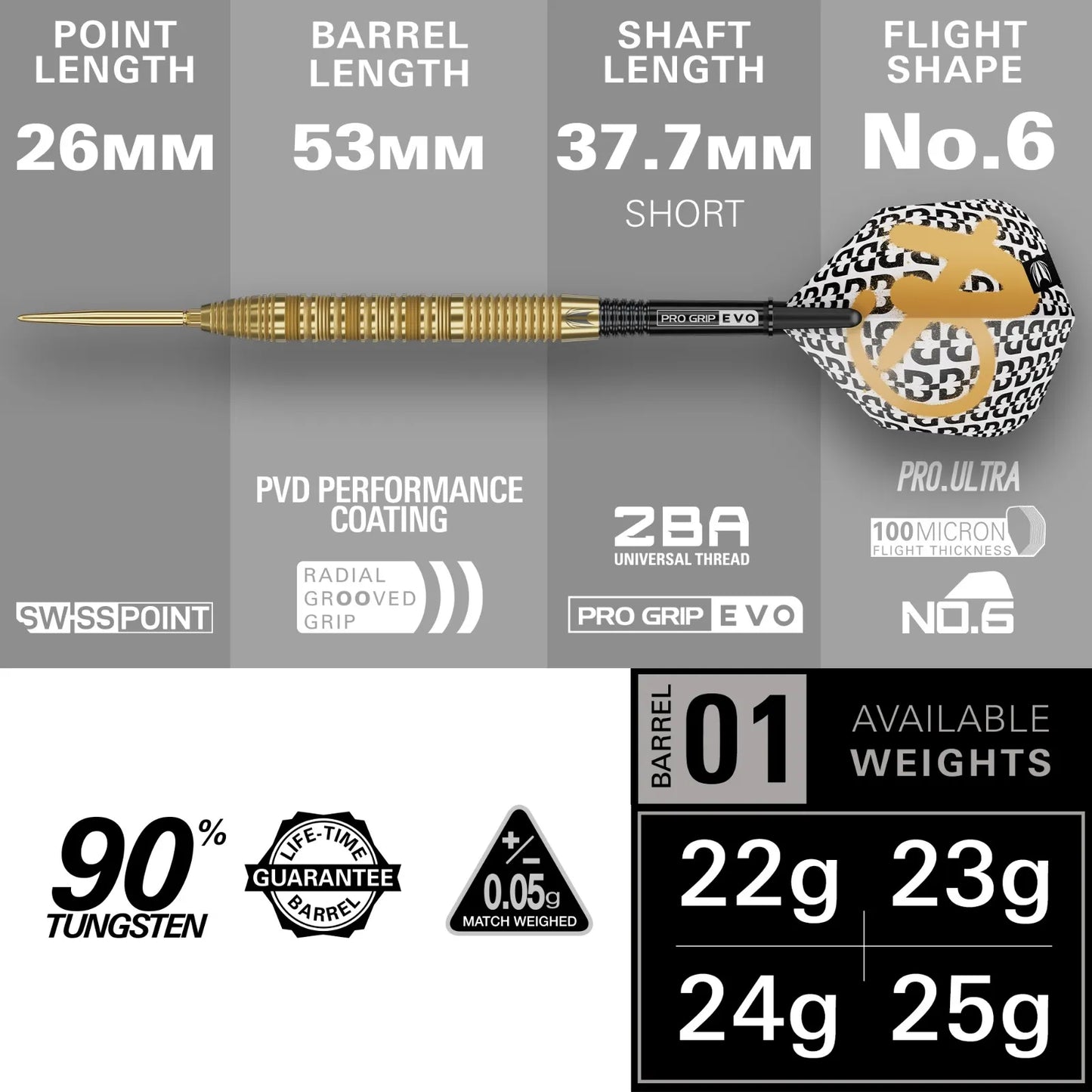 Target Bolide Envy 01 Swiss Point Steel Tip Darts 90% Tungsten 22g
