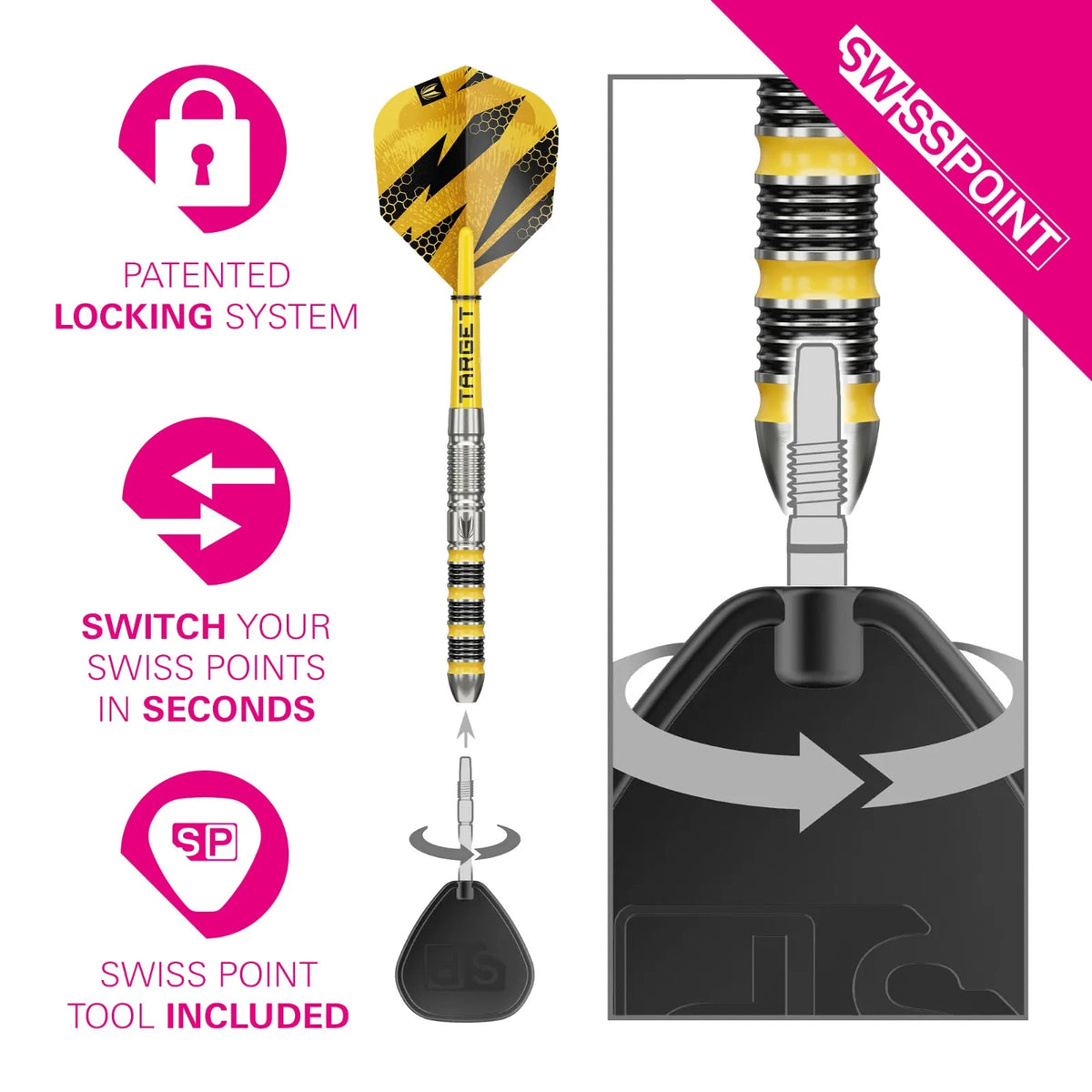 Target Buzz 01 Swiss Point Steel Tip Darts 90% Tungsten 23g