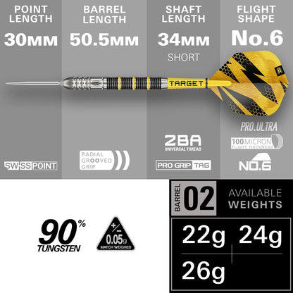 Target Buzz 02 Swiss Point Steel Tip Darts 90% Tungsten 26g