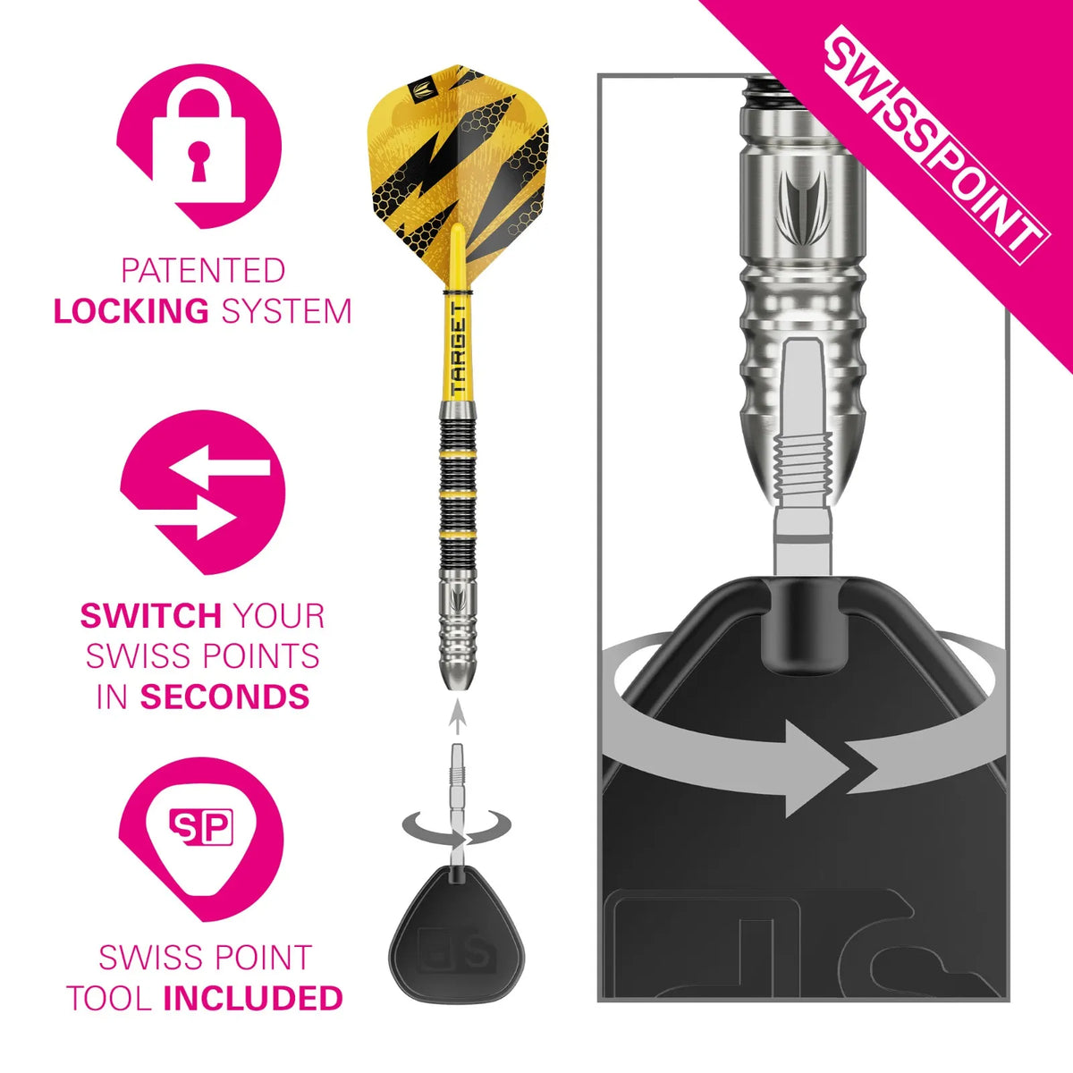 Target Buzz 02 Swiss Point Steel Tip Darts 90% Tungsten 26g