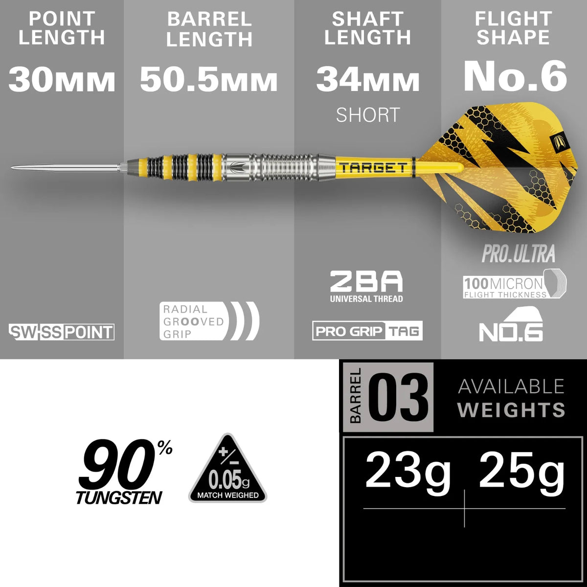 Target Buzz 03 Swiss Point Steel Tip Darts 90% Tungsten 25g