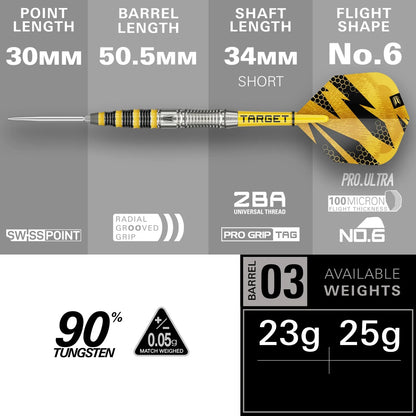 Target Buzz 03 Swiss Point Steel Tip Darts 90% Tungsten 25g