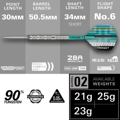 Target Hydro 02 Swiss Point Steel Tip Darts - 25gm