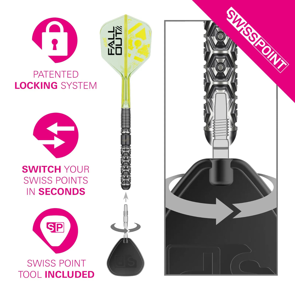 Target Luke Littler Nuke Fallout Swiss Point Steel Tip Darts 90% Tungsten 22g
