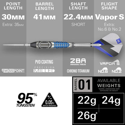 Target Phil Taylor Power Chrono Swiss Point Steel Tip Darts 95% Tungsten 22g