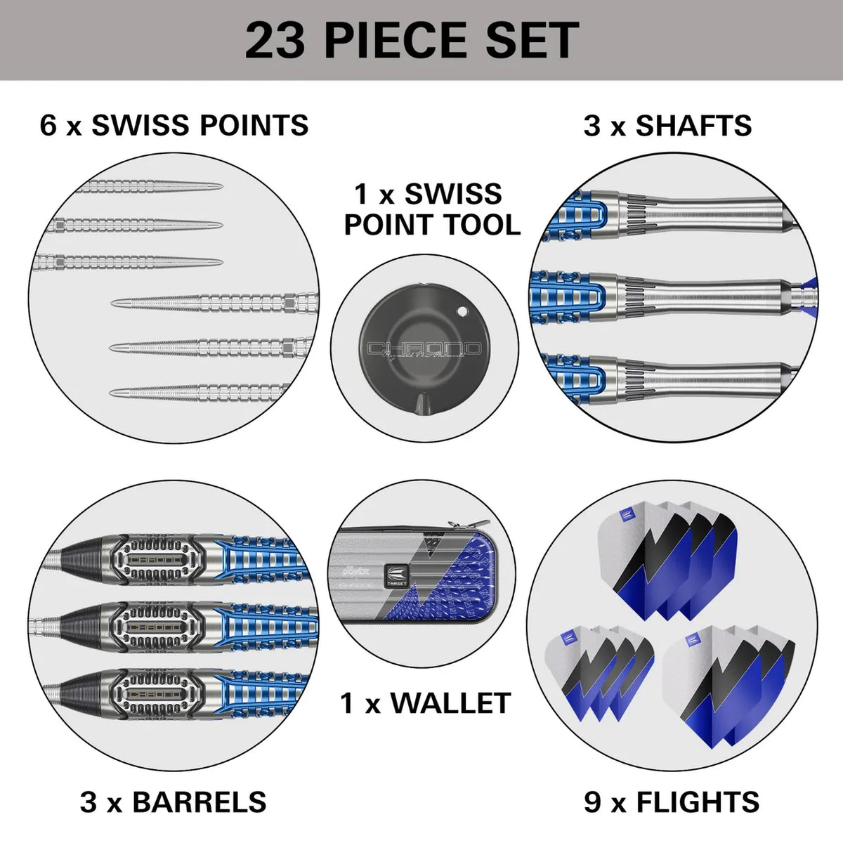Target Phil Taylor Power Chrono Swiss Point Steel Tip Darts 95% Tungsten 22g