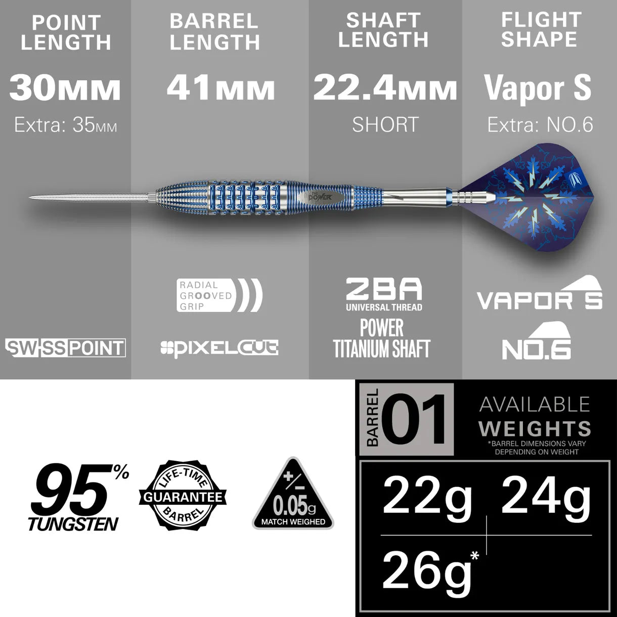 Target Phil Taylor Power Gx2 Swiss Point Steel Tip Darts 95% Tungsten 26g