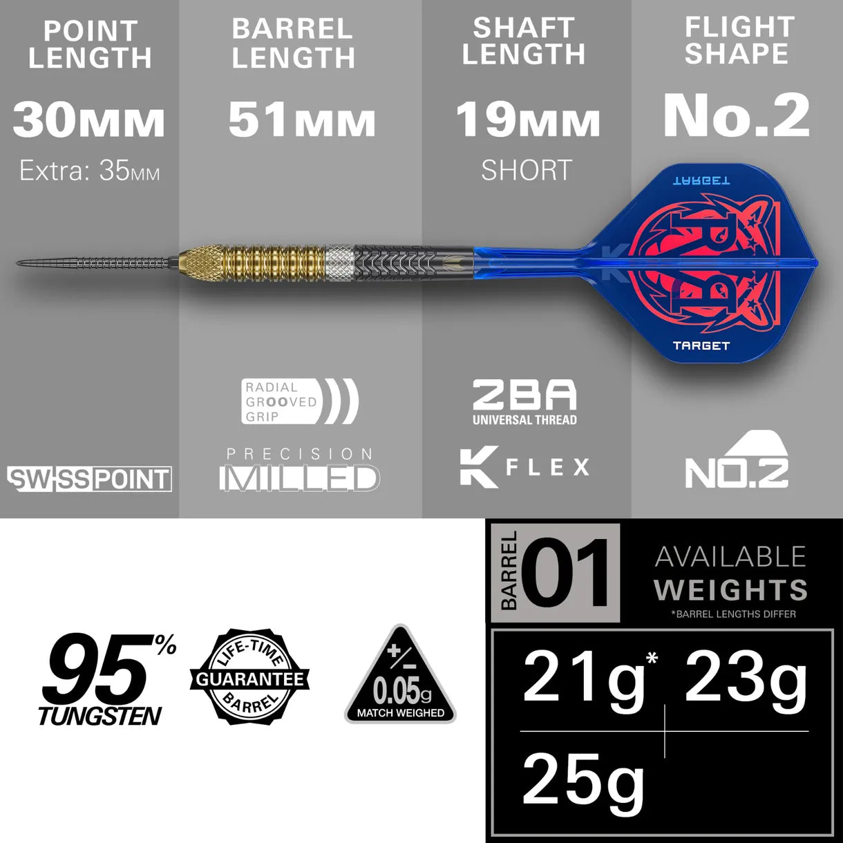 Target Raymond Van Barneveld Gen 6 Swiss Point Steel Tip Darts - 23gm