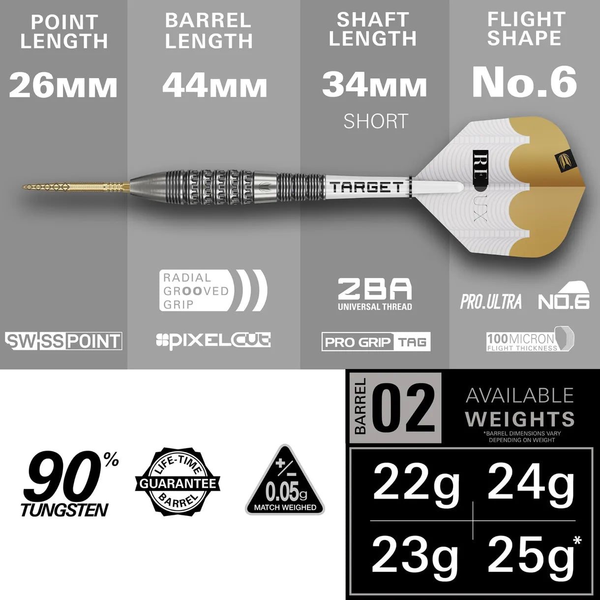 Target Redux 02 Swiss Point Steel Tip Darts - 25gm
