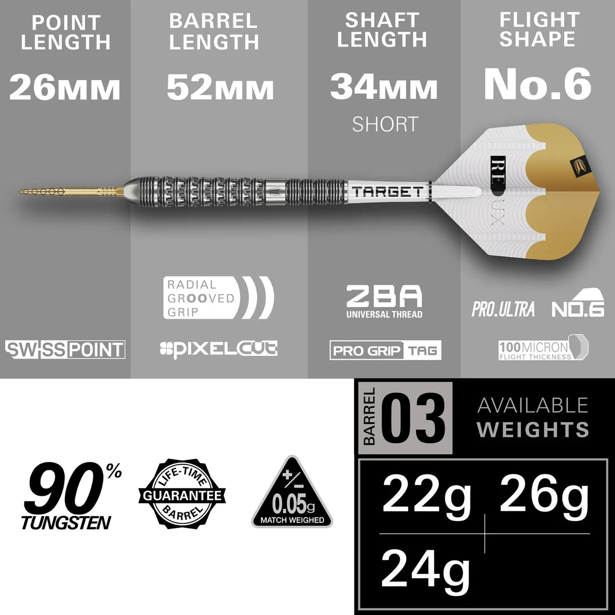 Target Redux 03 Swiss Point Steel Tip Darts - 26gm