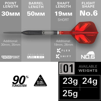 Target Shift Swiss Point Steel Tip Darts 90% Tungsten 23g