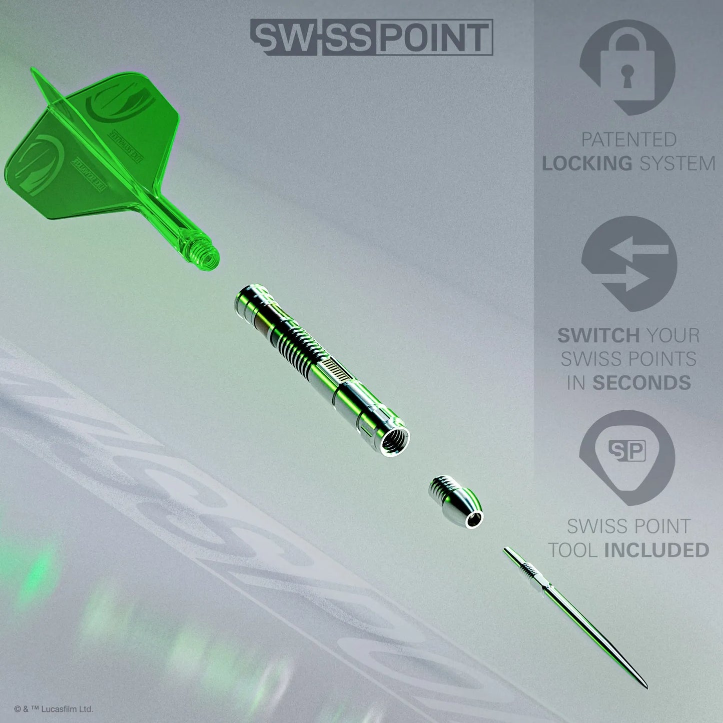 Target Star Wars Luke Skywalker "The Jedi Knight" Lightsaber First Edition Swiss Point 95% Tungsten Steel Tip Darts - 24gm