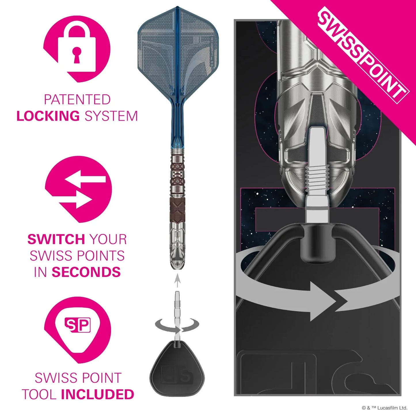 Target Star Wars Mandalorian Swiss Point 95% Tungsten Steel Tip Darts - 22g