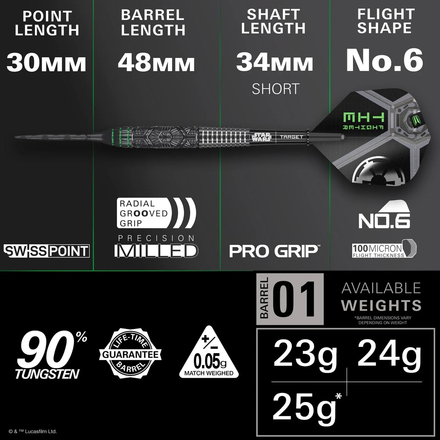 Target Star Wars Tie Fighter Swiss Point 90% Tungsten Steel Tip Darts - 23gm