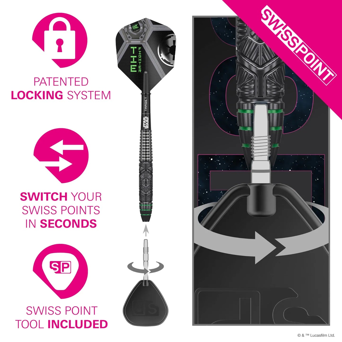 Target Star Wars Tie Fighter Swiss Point 90% Tungsten Steel Tip Darts - 23gm