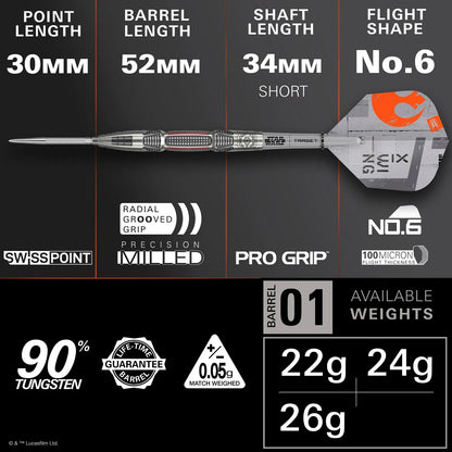 Target Star Wars X-Wing Swiss Point 90% Tungsten Steel Tip Darts - 24gm