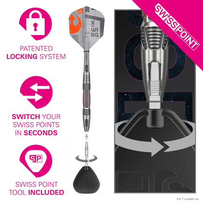 Target Star Wars X-Wing Swiss Point 90% Tungsten Steel Tip Darts - 24gm